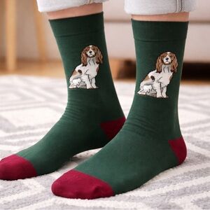Corgi Cavalier King Charles Olive Green Burnt Umber Socks NWT